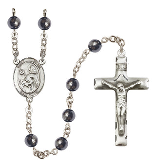 Silver-Plated 6mm Saint Kevin  Engraved Catholic Rosaries