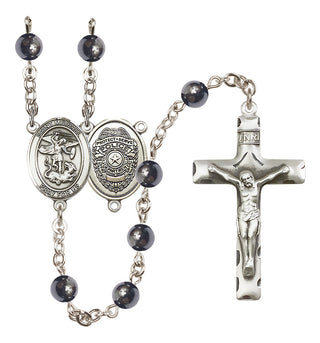 Silver Plated 6mm Hematite Saint Michael the Archangel/Policeman Rosary
