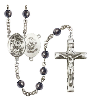 Saint Michael and Marines Rosary with 6mm Hematite Beads