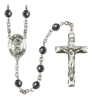 Silver Plated 6mm Hematite San Miguel Arcangel Rosary
