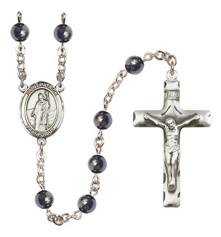 Silver Plated 6mm Hematite Saint Patrick Rosary