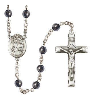 Silver Plated 6mm Hematite Saint Raphael the Archangel Rosary
