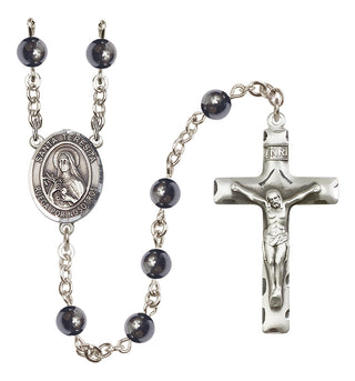 Silver-Plated 6mm Santa Teresita  Engraved Catholic Rosaries