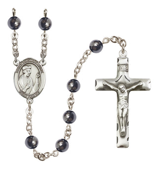 Silver Plated 6mm Hematite Saint Thomas More Rosary