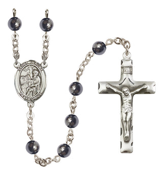Silver Plated 6mm Hematite Saint Jerome Rosary