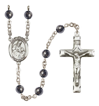 Silver-Plated 6mm Saint Ambrose  Engraved Catholic Rosaries
