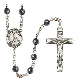 Silver-Plated 6mm Saint Sebastian/Skiing Rosary