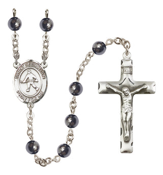 Silver-Plated 6mm Saint Sebastian/Field Hockey Rosary