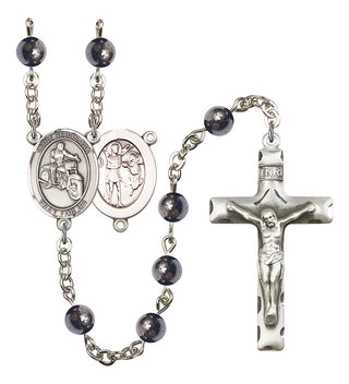 Saint Sebastian and Motorcycle Rosary with 6mm Hematite Beads