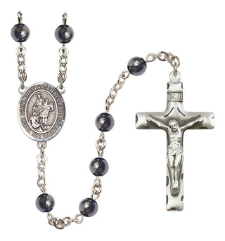Silver Plated 6mm Hematite San Martin Caballero Rosary