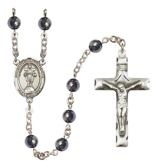 Silver Plated 6mm Hematite Our Lady of All Nations Rosary