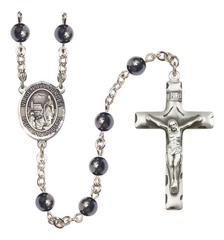 Silver Plated 6mm Hematite Virgen del Lourdes Rosary
