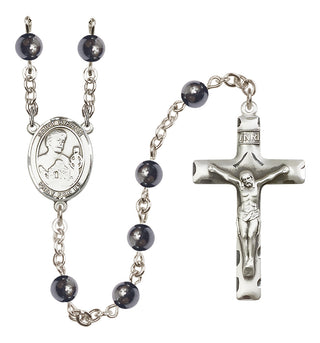 Silver Plated 6mm Hematite Saint Kieran Rosary