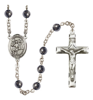 Silver-Plated 6mm Saint Vitus  Engraved Catholic Rosaries