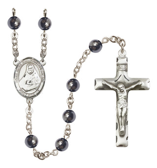 Silver Plated 6mm Hematite Saint Rose Philippine Duchesne Rosary