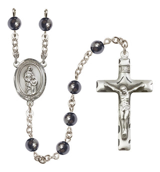 Silver-Plated 6mm Saint Anne  Engraved Catholic Rosaries
