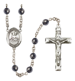 Silver Plated 6mm Hematite Saint Honorius of Amiens Rosary