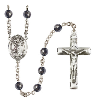 Silver Plated 6mm Hematite Saint Rocco Rosary