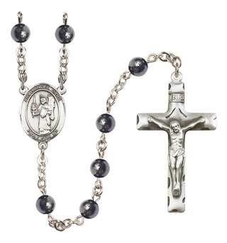 Silver-Plated 6mm Saint Uriel the Archangel  Engraved Catholic Rosaries