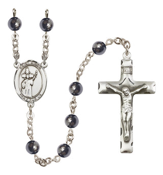 Silver-Plated 6mm Saint Aidan of Lindesfarne  Engraved Catholic Rosaries