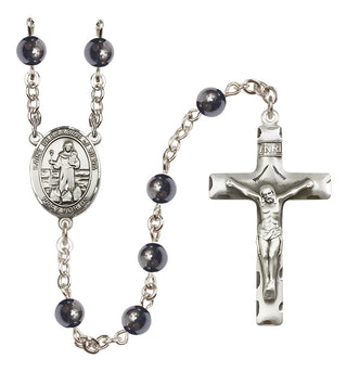 Silver Plated 6mm Hematite Saint Bernadine of Sienna Rosary