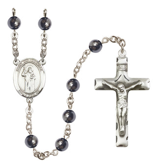 Silver Plated 6mm Hematite Saint Columbkille Rosary