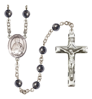 Silver Plated 6mm Hematite Saint Gerald Rosary