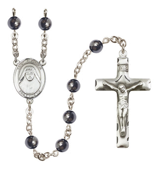 Silver Plated 6mm Hematite Saint Alphonsa of India Rosary