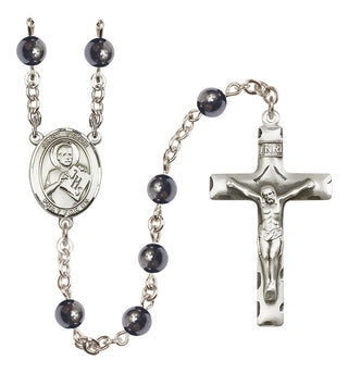 Silver Plated 6mm Hematite Saint Viator of Bergamo Rosary
