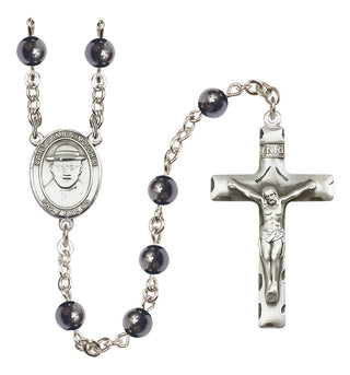 Silver Plated 6mm Hematite Saint Damien of Molokai Rosary