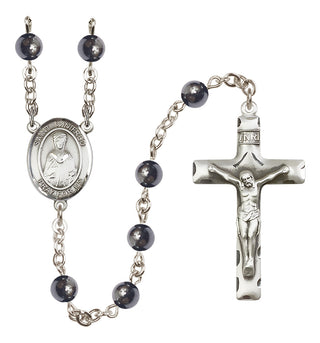 Silver Plated 6mm Hematite Saint Winifred of Wales Rosary