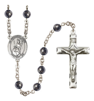 Silver Plated 6mm Hematite Guardian Angel of the World Rosary
