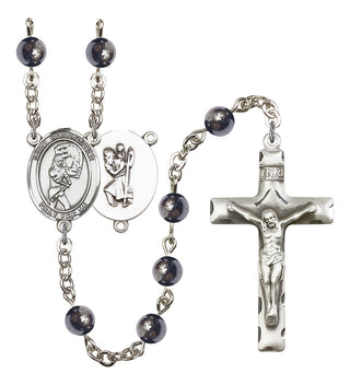Saint Christopher and Softball Rosary with 6mm Hematite Beads