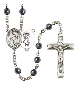 Saint Christopher and Track&Field Rosary with 6mm Hematite Beads