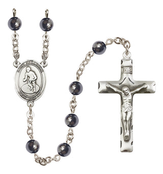 Silver-Plated 6mm Saint Sebastian/Wrestling Rosary