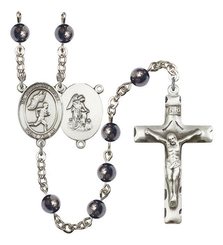 Guardian Angel and Men's Track & Field Rosary with 6mm Hematite Beads