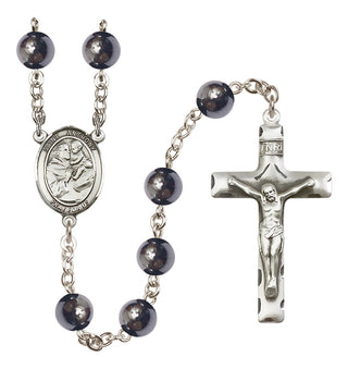 Silver Plated 8mm Hematite Saint Anthony of Padua Rosary