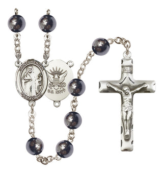 Silver-Plated 8mm Saint Brendan the Navigator/Navy Rosary