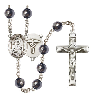 Silver-Plated 8mm Saint Camillus of Lellis / Nurse Rosary