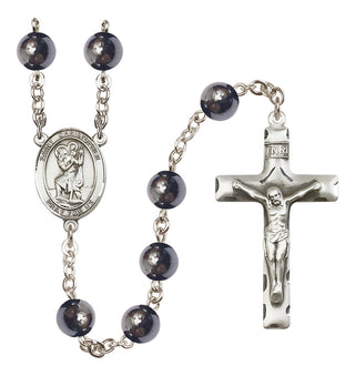Silver-Plated 8mm Saint Christopher  Engraved Catholic Rosaries