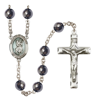 Silver-Plated 6mm Saint Christopher  Engraved Catholic Rosaries