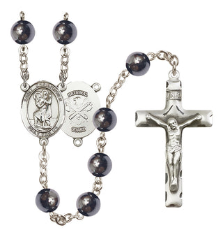 Silver-Plated 8mm Saint Christopher / Nat'l Guard Rosary