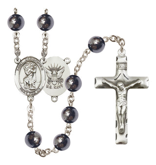 Silver-Plated 8mm Saint Christopher / Navy Rosary