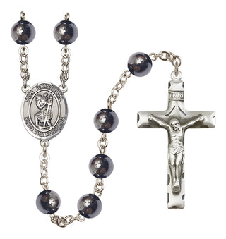 Silver-Plated 8mm San Cristobal  Engraved Catholic Rosaries