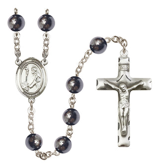 Silver Plated 8mm Hematite Saint Dominic de Guzman Rosary