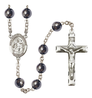 Silver Plated 8mm Hematite Saint Gabriel the Archangel Rosary