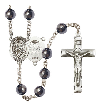 Silver-Plated 8mm Saint George / Nat'l Guard Rosary