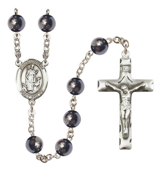 Silver Plated 8mm Hematite Saint Hubert of Liege Rosary