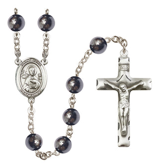 Silver-Plated 8mm Saint John the Apostle  Engraved Catholic Rosaries