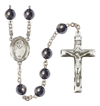 Silver-Plated 8mm Saint Maria Faustina  Engraved Catholic Rosaries